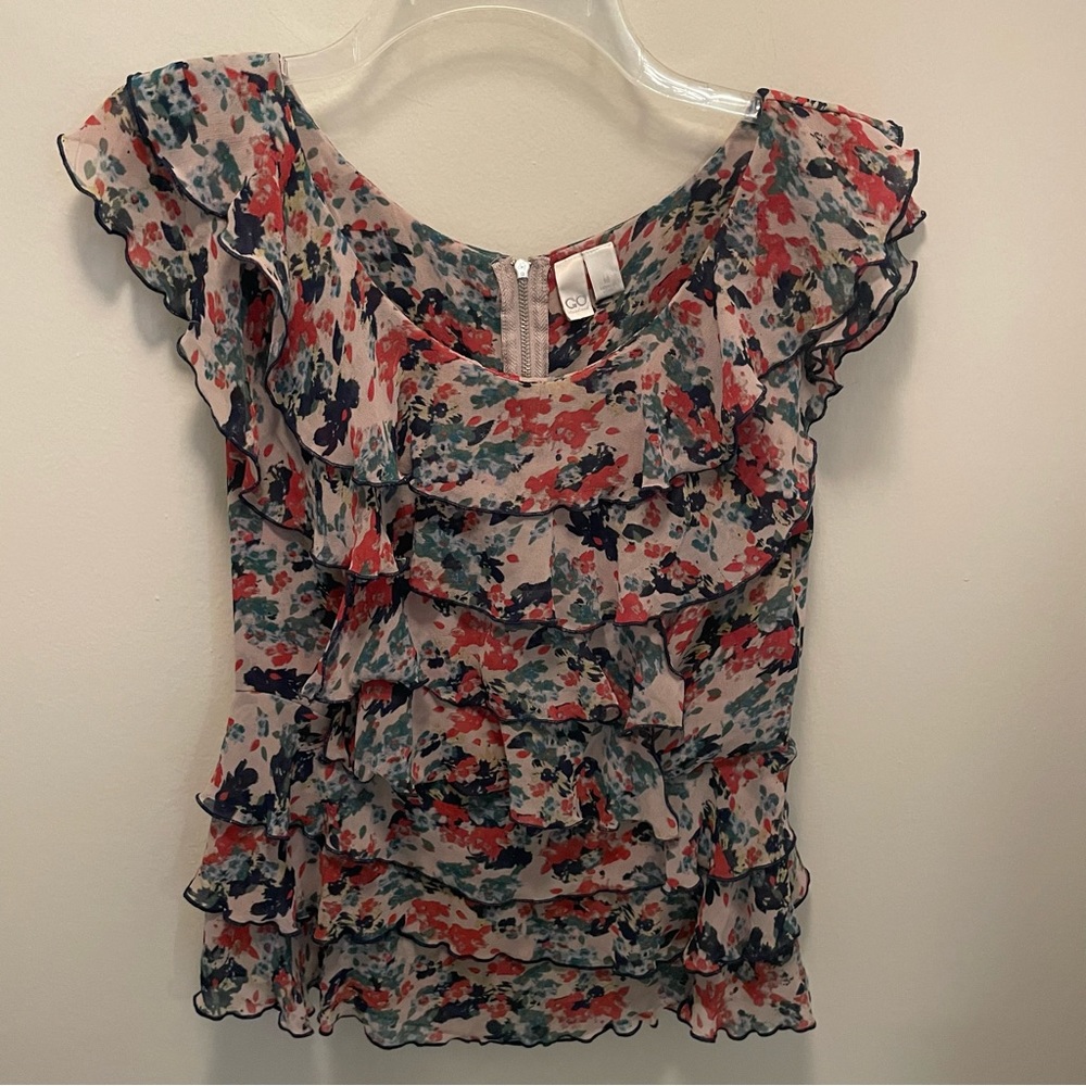 GO International Sleeveless Chiffon Ruffled Tiered Blouse Women’s Size M